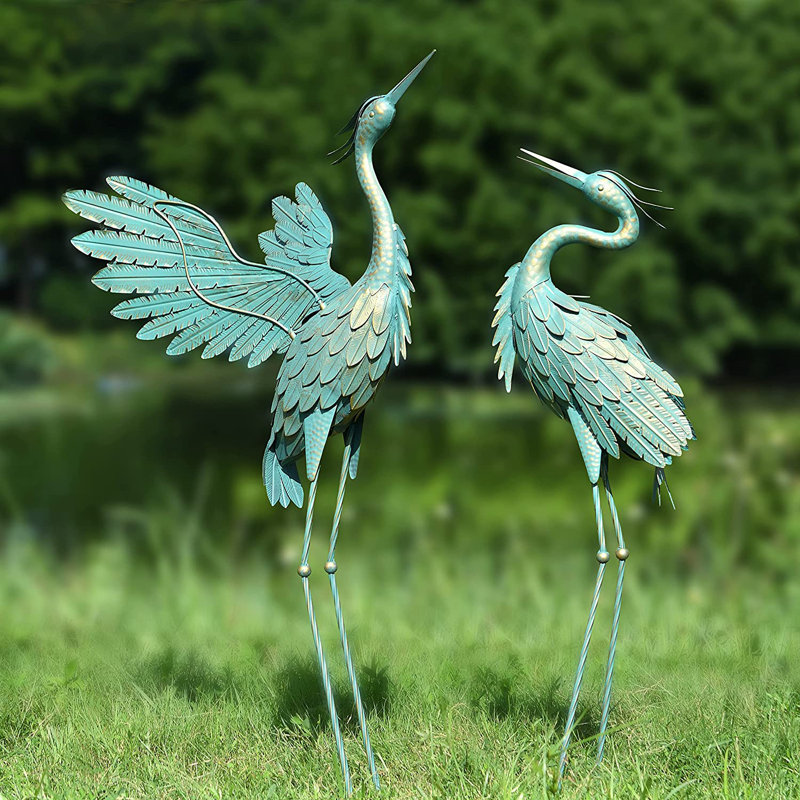 Metal Crane Bird outlets Feeder and Bird Bath Garden Sculpture Statues Art for Garden Decoration Outdoor Decor